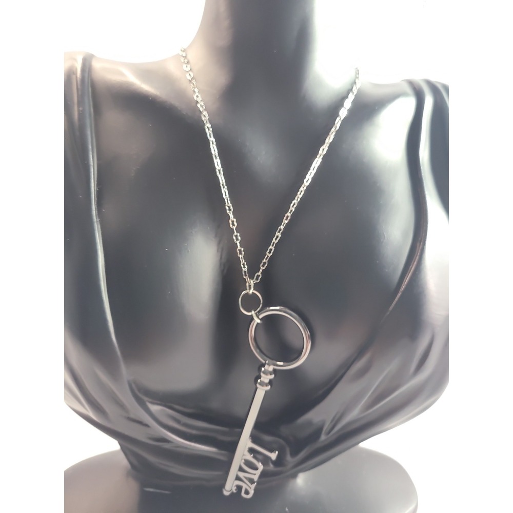 Silver Tone LOVE Skeleton Key Pendant Necklace Romantic Vintage Style Jewelry
